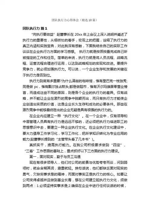 团队执行力心得体会（精选10篇）