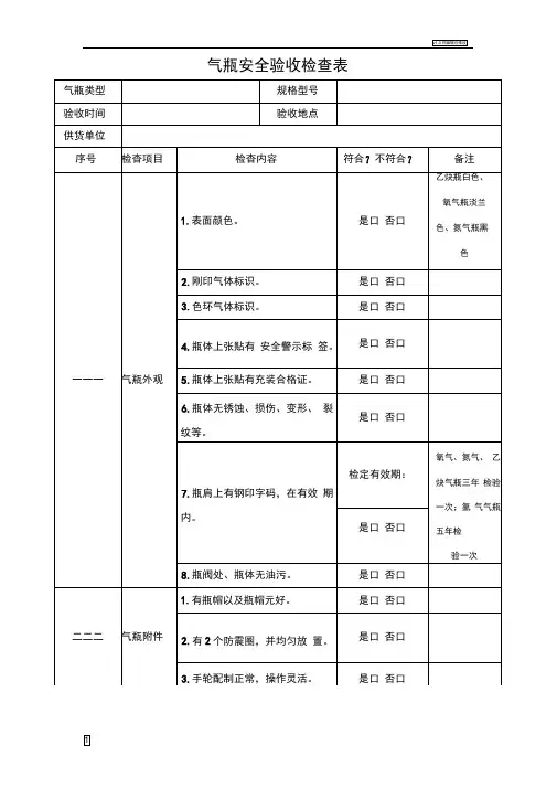 气瓶安全验收检查表