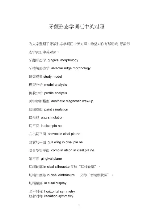 牙龈形态学词汇中英对照
