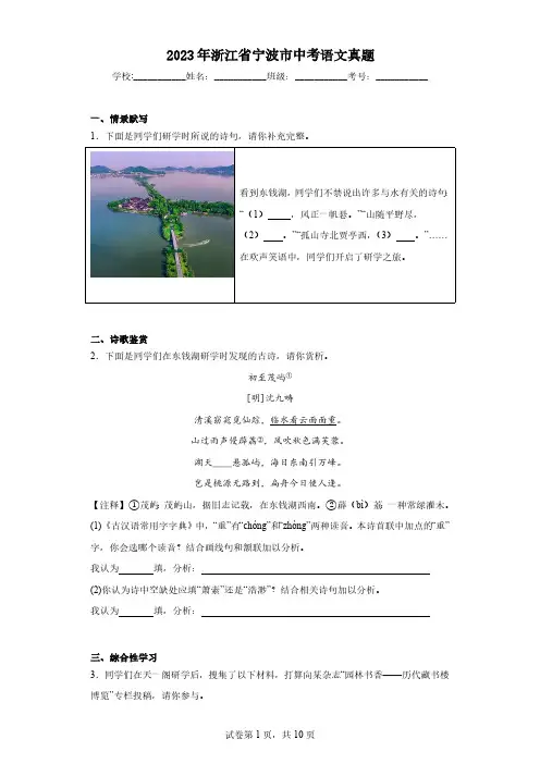 2023年浙江省宁波市中考语文真题