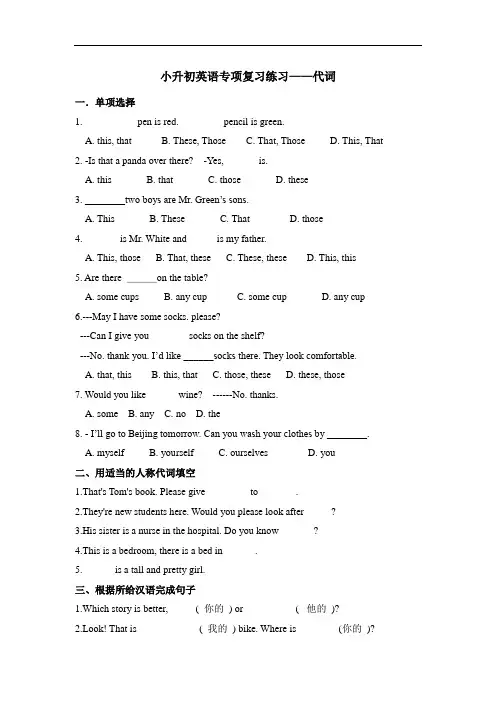 小升初英语《代词》练习题