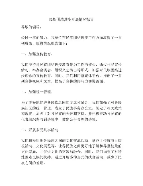 民族团结进步开展情况报告