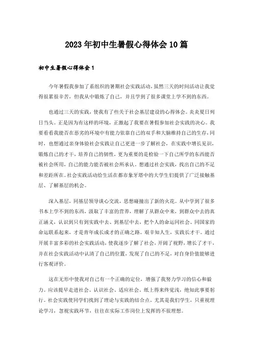 2023年初中生暑假心得体会10篇