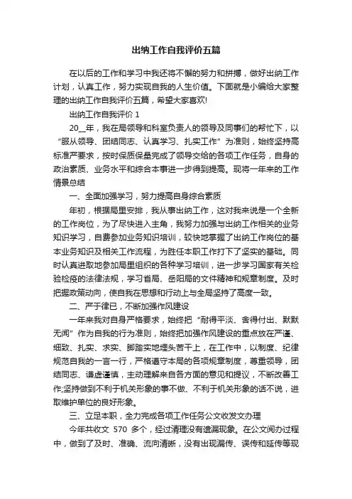 出纳工作自我评价五篇