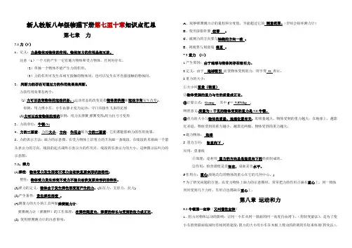 新人教版八年级物理下册第七至十章知识点汇总