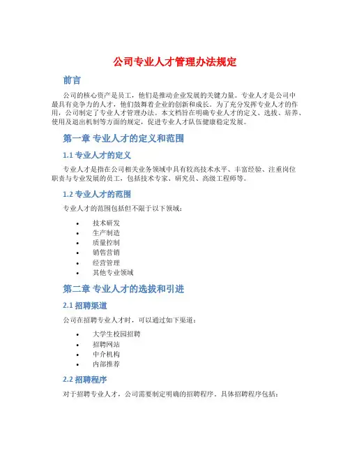 公司专业人才管理办法规定