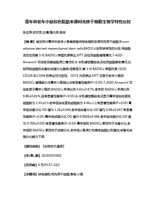 青年和老年小鼠棕色脂肪来源间充质干细胞生物学特性比较