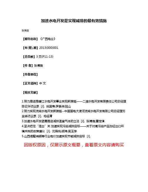 加速水电开发是实现减排的最有效措施