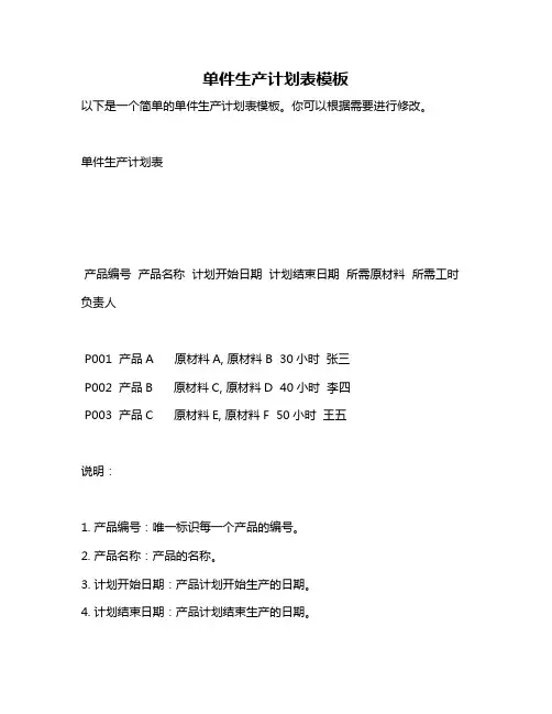 单件生产计划表模板