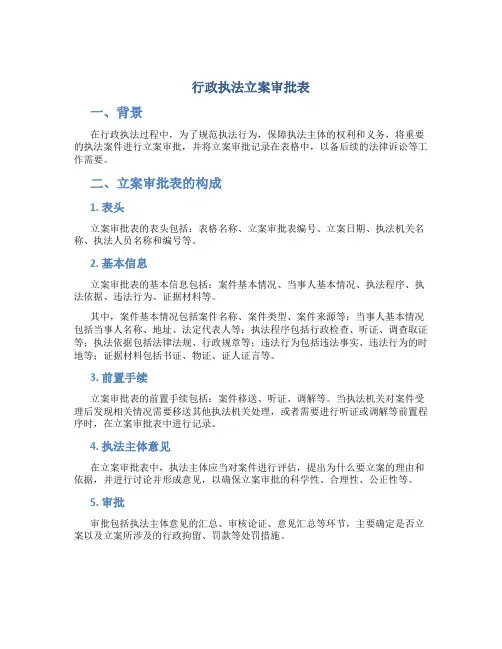 行政执法立案审批表