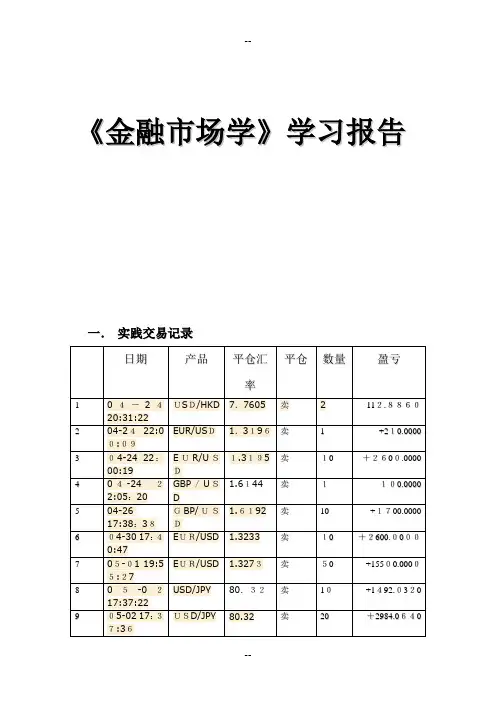 《金融市场学》学习报告