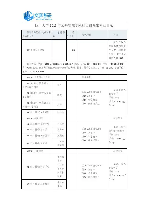 四川大学2018年公共管理学院硕士研究生专业目录_川大考研网