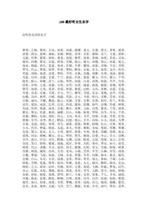 100个最好听女生名字,还有小说名[1]