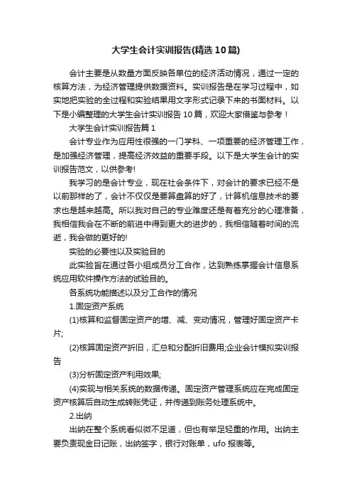 大学生会计实训报告（精选10篇）