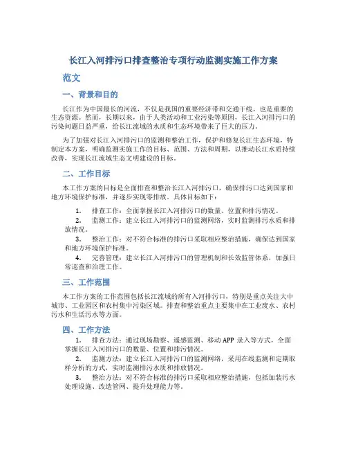 长江入河排污口排查整治专项行动监测实施工作方案范文
