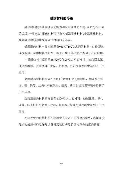 耐热材料的等级