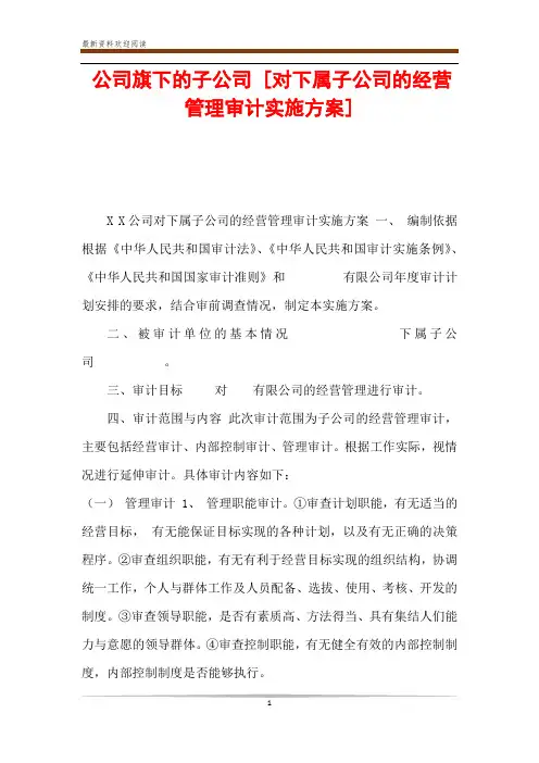 公司旗下的子公司 [对下属子公司的经营管理审计实施方案] 