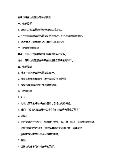 蜜蜂与蜂蜜幼儿园小班科学教案