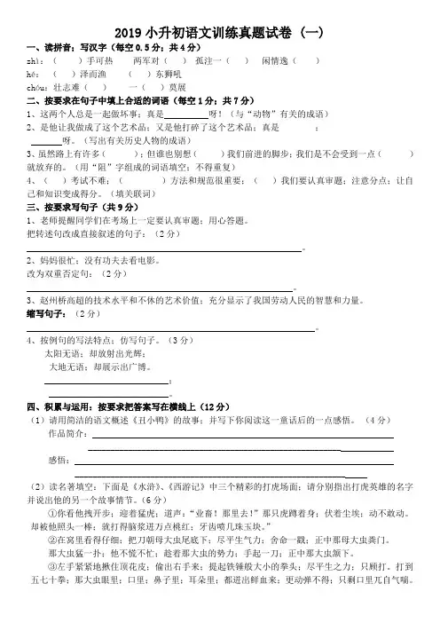 2019年小升初语文试卷及答案(四套)