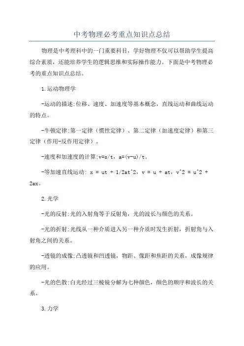 中考物理必考重点知识点总结