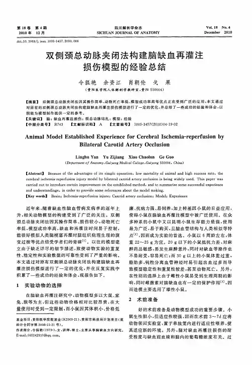 双侧颈总动脉夹闭法构建脑缺血再灌注损伤模型的经验总结