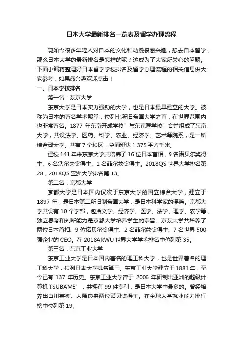 日本大学最新排名一览表及留学办理流程