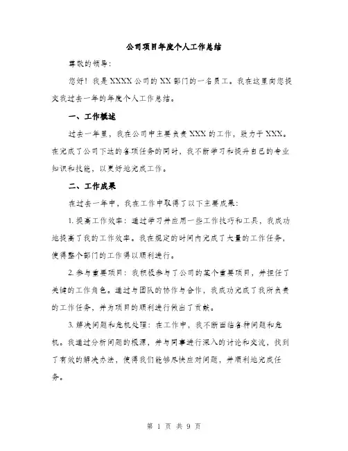 公司项目年度个人工作总结（3篇）