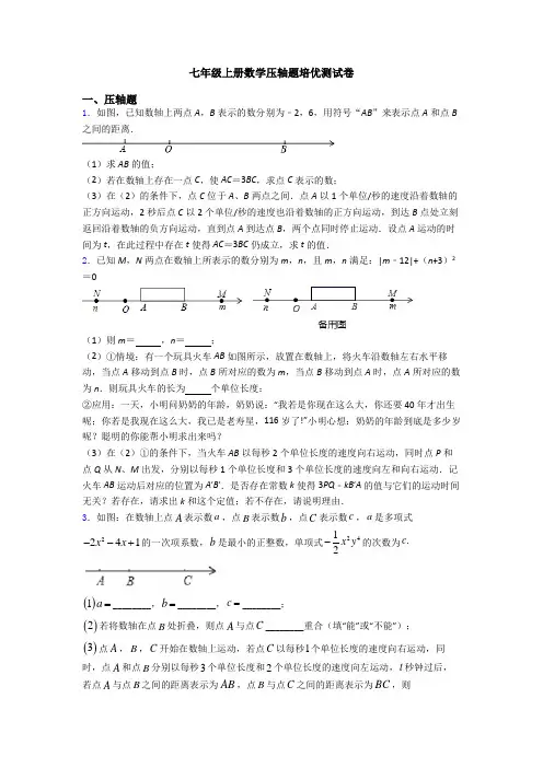 七年级上册数学压轴题培优测试卷