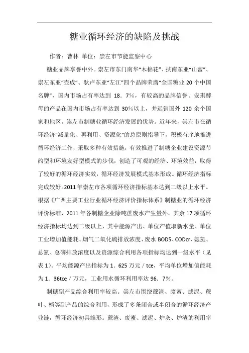 糖业循环经济的缺陷及挑战
