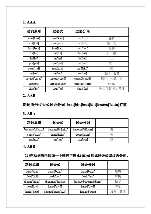 (完整版)动词的过去式和过去分词表格(最新整理)