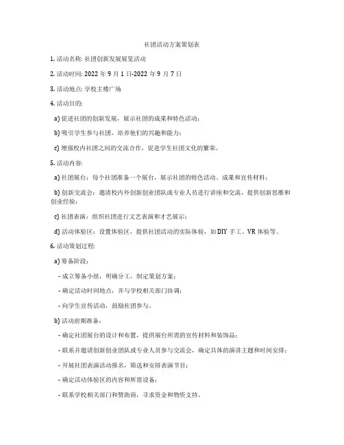 社团活动方案策划表