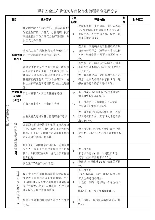 煤矿安全生产责任制与岗位作业流程标准化评分表