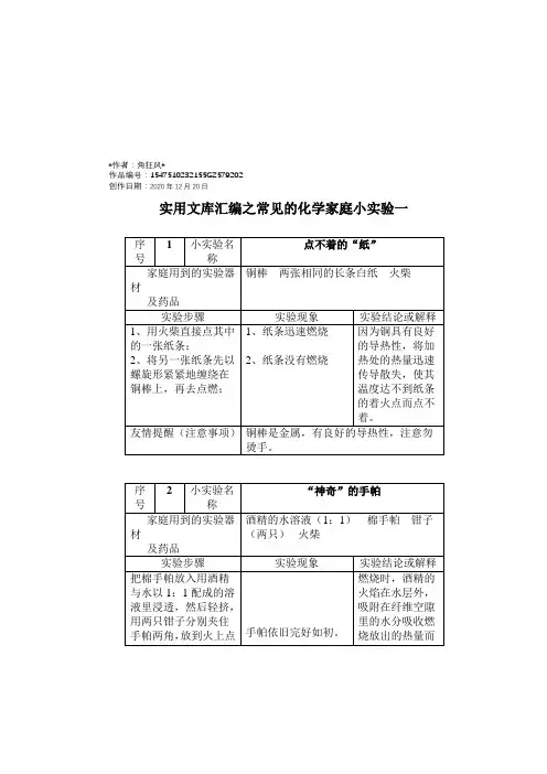 实用文库汇编之常见的化学家庭小实验100例