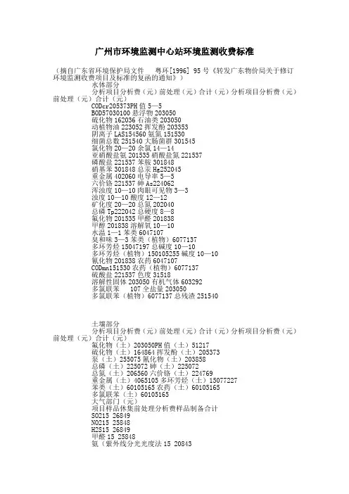 广州市环境监测中心站环境监测收费标准
