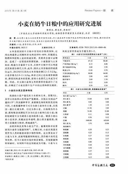小麦在奶牛日粮中的应用研究进展