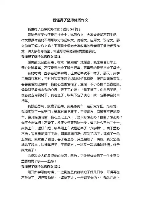 我懂得了坚持优秀作文（通用54篇）