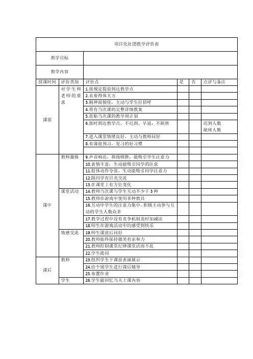 学校社团教学评价表