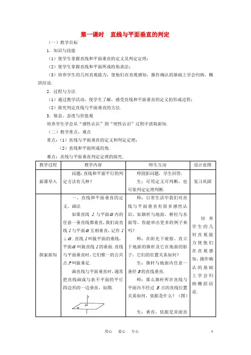 高中数学 2.3.1直线与平面垂直的判定教案 新人教A版必修2[1]