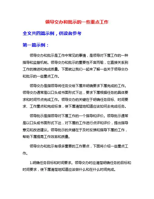 领导交办和批示的一些重点工作