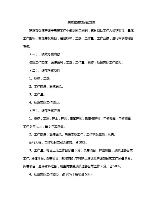 病案室绩效分配方案