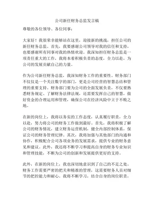 公司新任财务总监发言稿