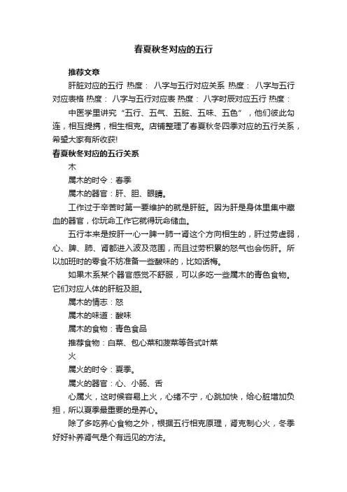 春夏秋冬对应的五行
