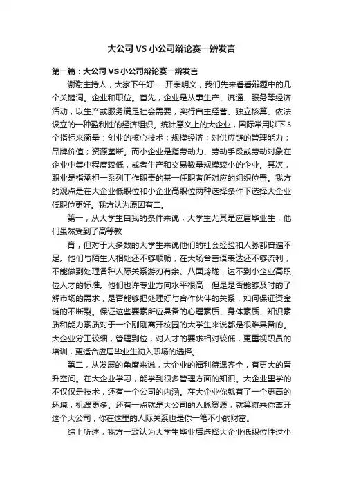 大公司VS小公司辩论赛一辨发言