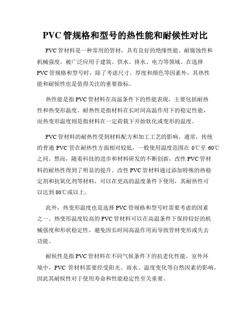 PVC管规格和型号的热性能和耐候性对比