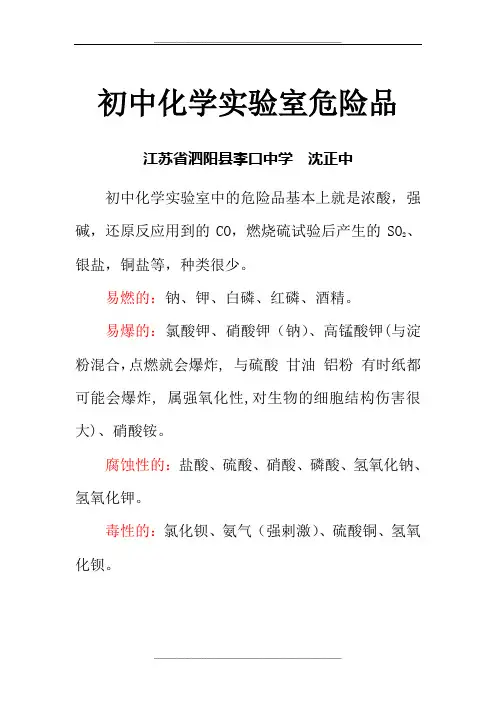 初中化学实验室危险品