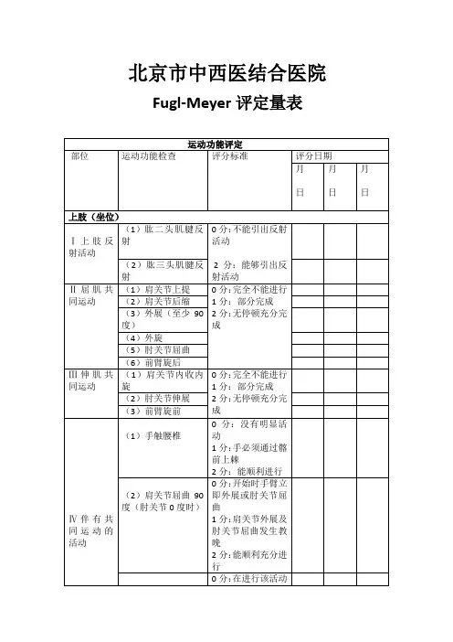 Fugl-Meyer运动功能评定量表