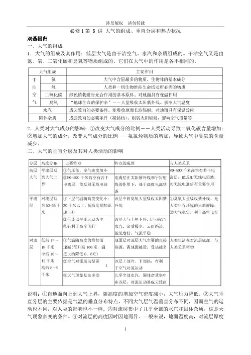必修1第 8 讲 大气的组成、垂直分层和热力状况