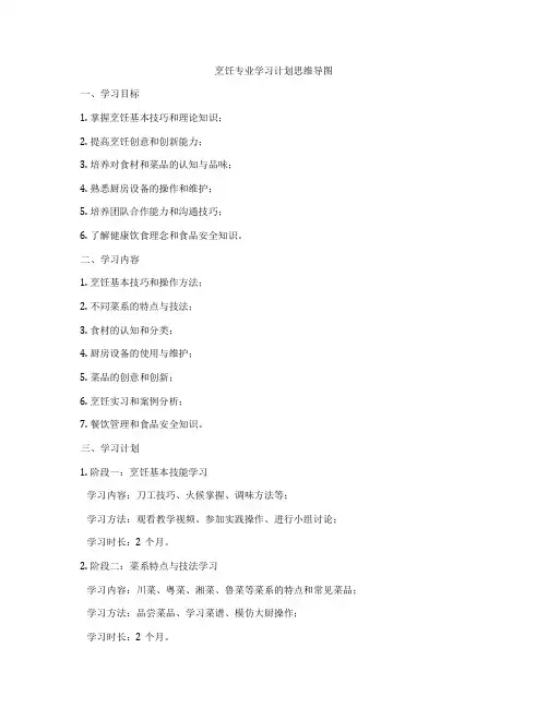 烹饪专业学习计划思维导图