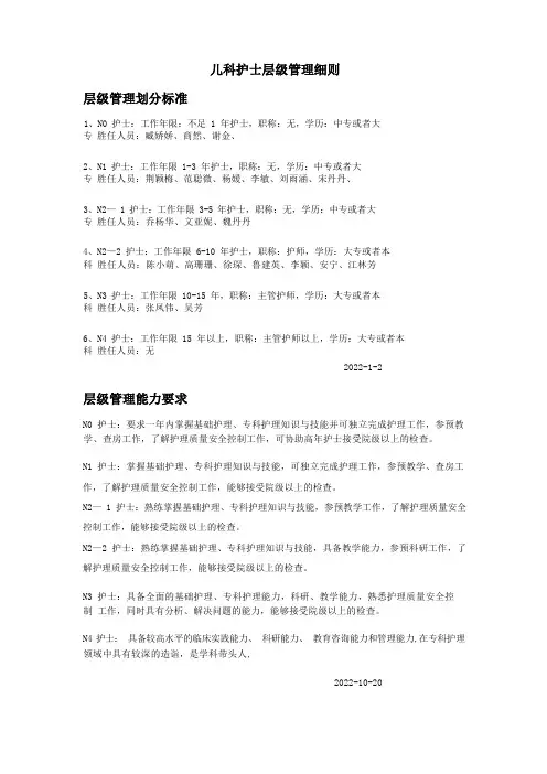 儿科护士层级管理细则