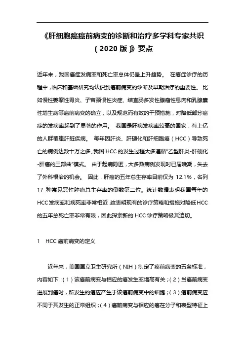 《肝细胞癌癌前病变的诊断和治疗多学科专家共识(2020版)》要点